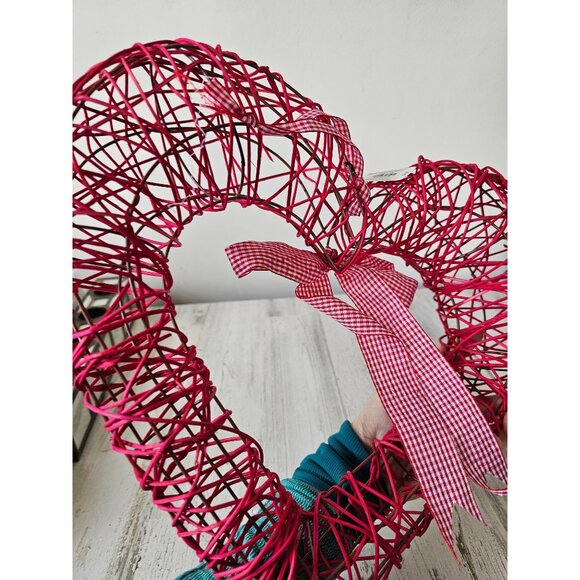 Pier 1 wicker large heart Valentine hanging decor plaid red - Picture 5 of 10